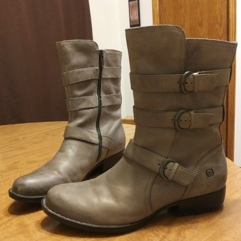 Born Mariette Grey Leather Boots Size 9